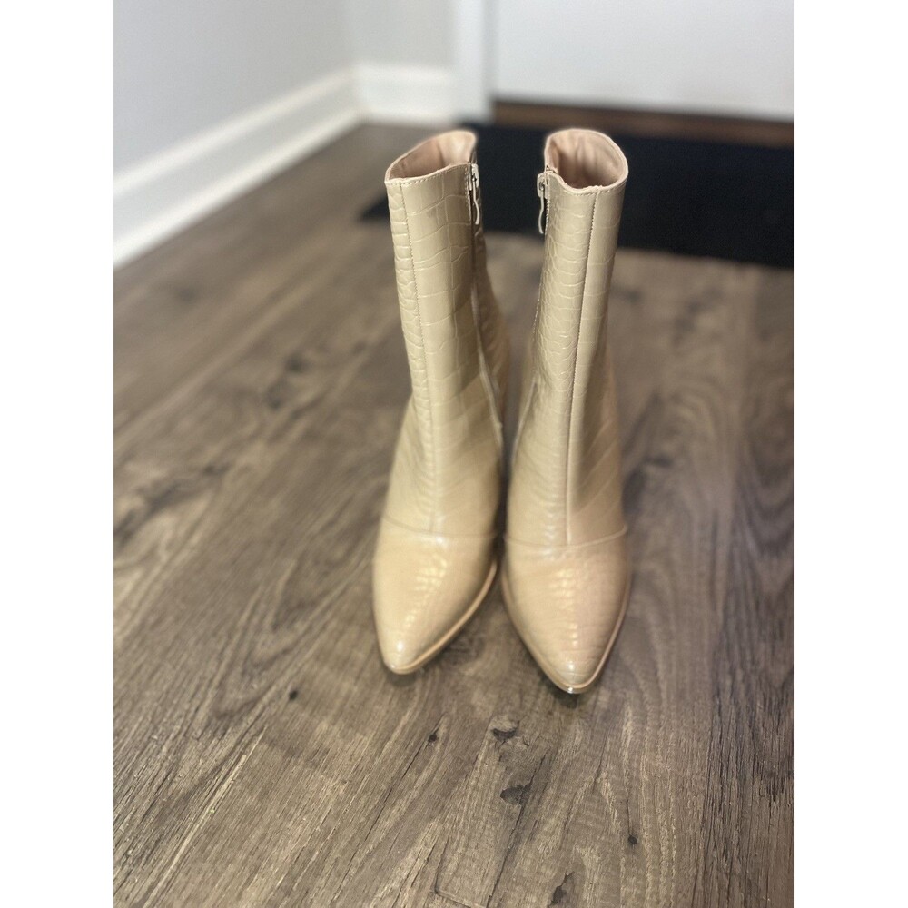 Lulus Wendi Light Nude Crocodile-Embossed Pointed-Toe Mid-Calf Boots Size 8.5 - Picture 9 of 12